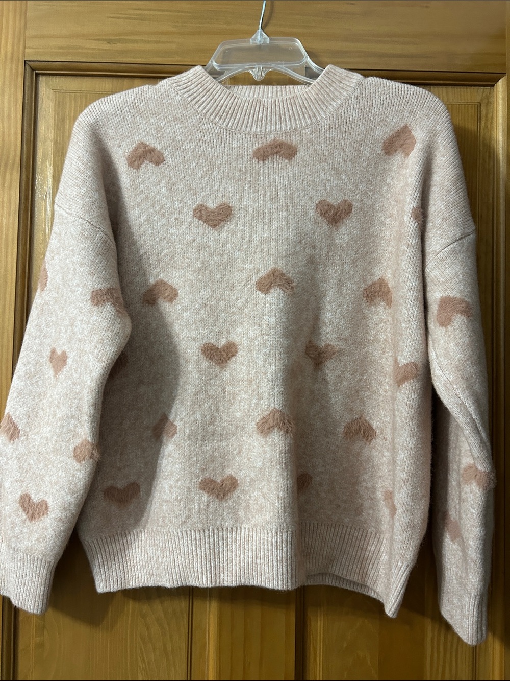 ADORA Blush Pink Heart-Print Crewneck Sweater